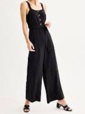 dip Black Button-Front Wide-Leg Jumpsuit